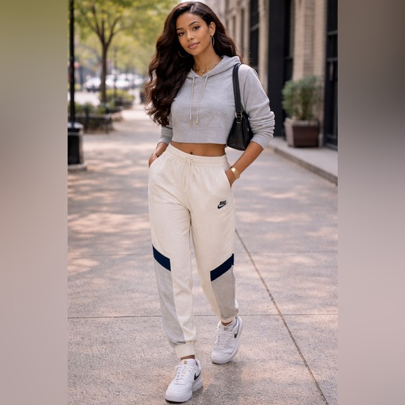 Nike Pants - Nike Sportswear Joggers Cream White Navy Stripe Sweatpants XL Streetwear